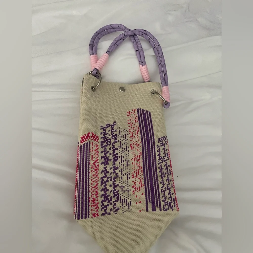 NWOT Stylish Purple and Pink Embroidered Knit Women's Bag